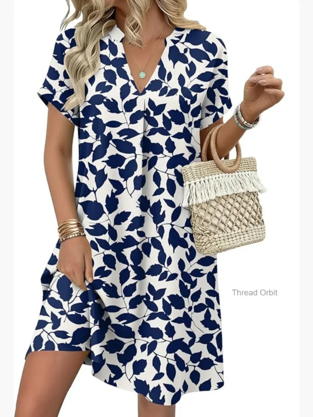 Short Sleeve Shift Dress with Pockets - Boho Beach Sundress